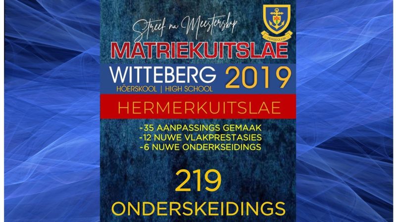 HOËRSKOOL WITTEBERG: MATRIEKS VAN 2019 MAAK STEEDS GERAAS!