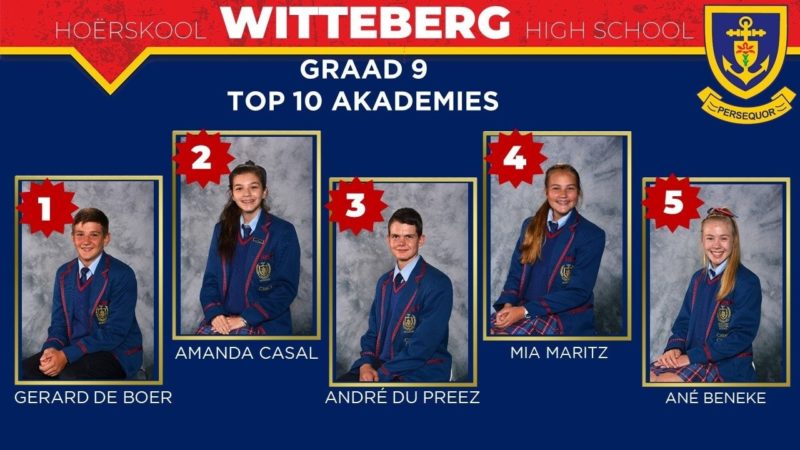Hoërskool Witteberg Gr 9 Top 10 Akademiese Presteerders