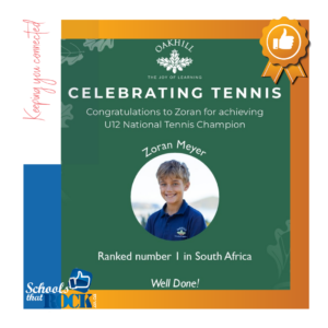 U12 National Tennis Champion - Oakhill School delighted
