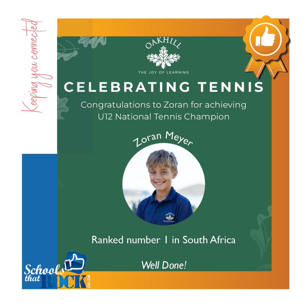 U12 National Tennis Champion – Oakhill School delighted